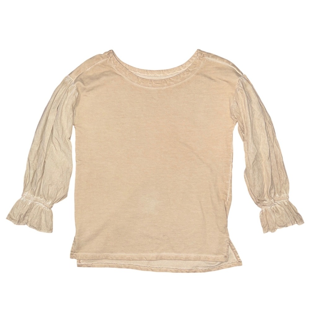 Pilcro Anthropologie Beige Puff Sleeve Top Cottagecore Minimalist Lagenlook
